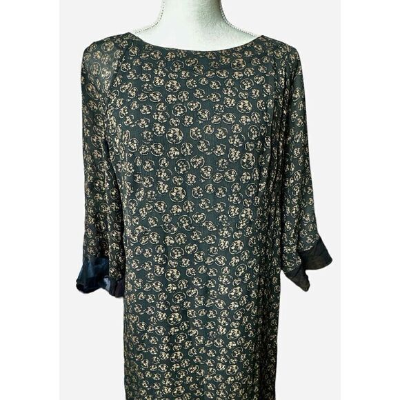 J. Jill  Women’s Green Floral Lined 3/4 Sleeve Shift Maxi Dress Cottagecore Sz M - Picture 2 of 5